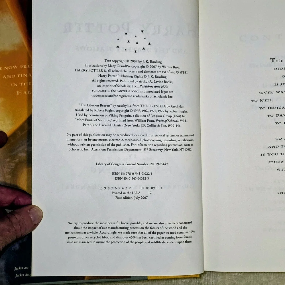 Harry‎ Potter and the Deathly Hallows 1st Edition 1st Printing Hardcover 2007